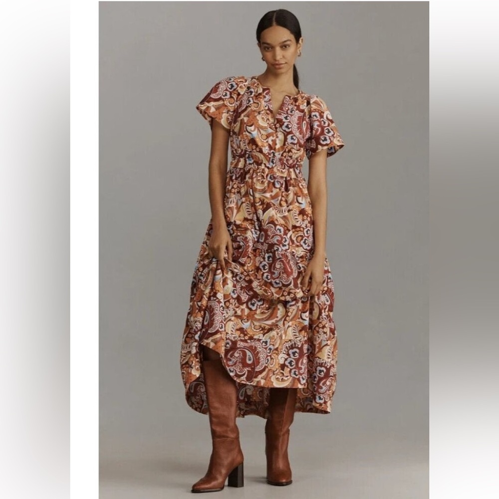 Anthropologie Somerset Maxi Dress Bohemian Bronze Floral XS
